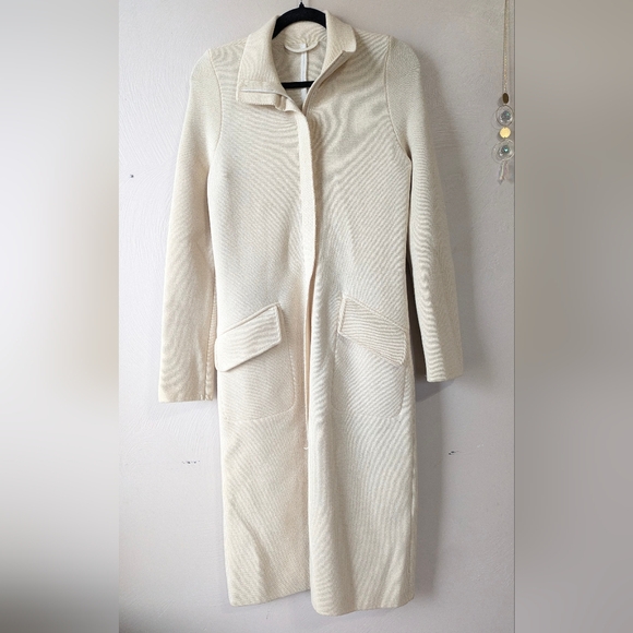 WOLFORD WOOL 100% Wool Long Jacket Cardigan, Cream, Luxury, Size 6 - Picture 1 of 8